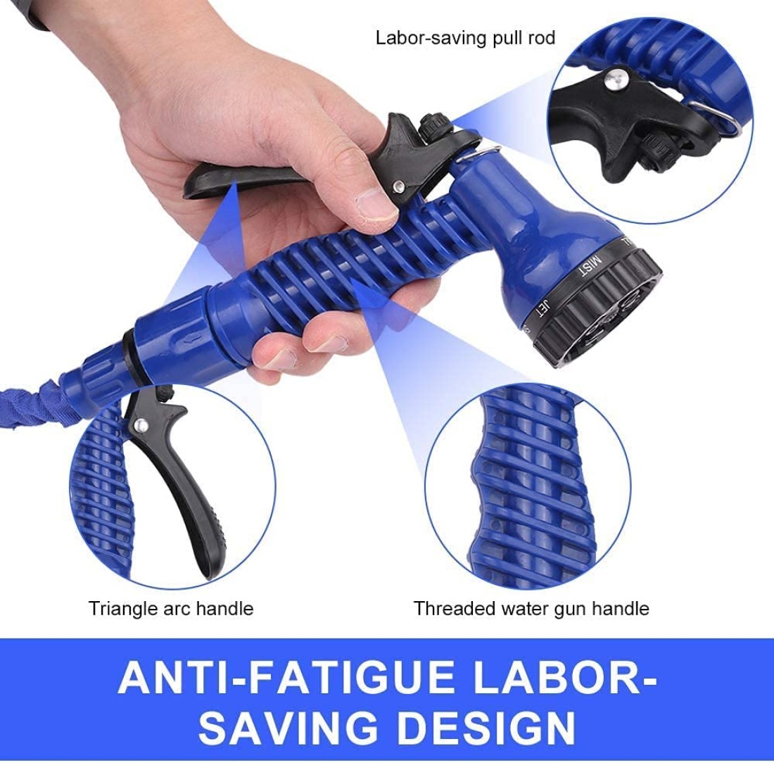 3 Times Expandable Flexible Garden Hose Leak-Proof High-Pressure Telescopic Hose No Kinks Flexible Hose with 7 Functional Spray Nozzles Used for Car Wash Watering (100FT / 30M)