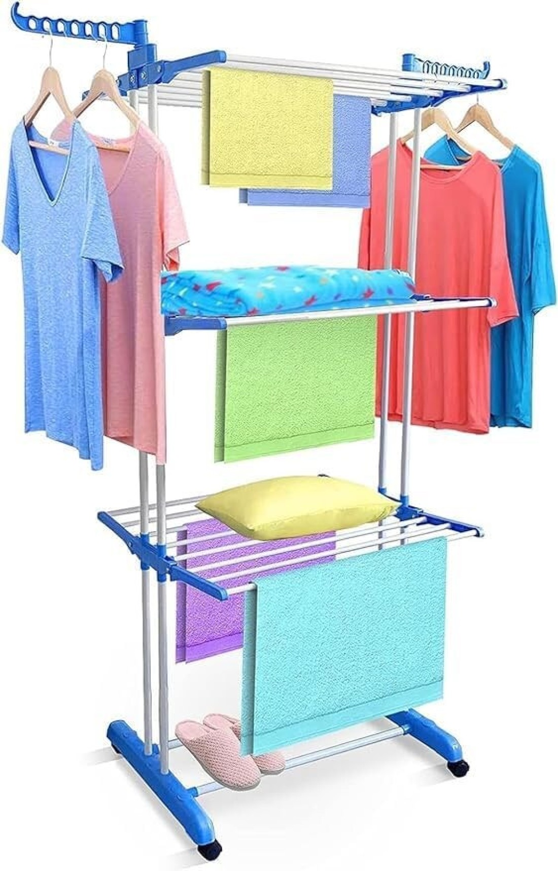 3-Layer Clothes Drying Rack, Heavy Duty Folding Clothes Hanger with Adjustable Wings – Indoor & Outdoor Use, Double 3-Layer Cloth Drying Stand