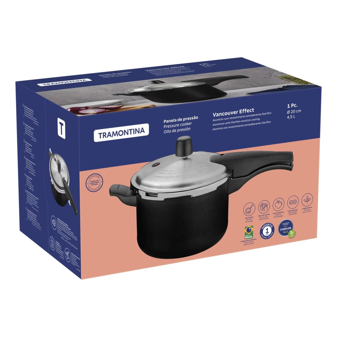 Tramontina Vancouver Effect Pressure Cooker Black 4.5L 20cm