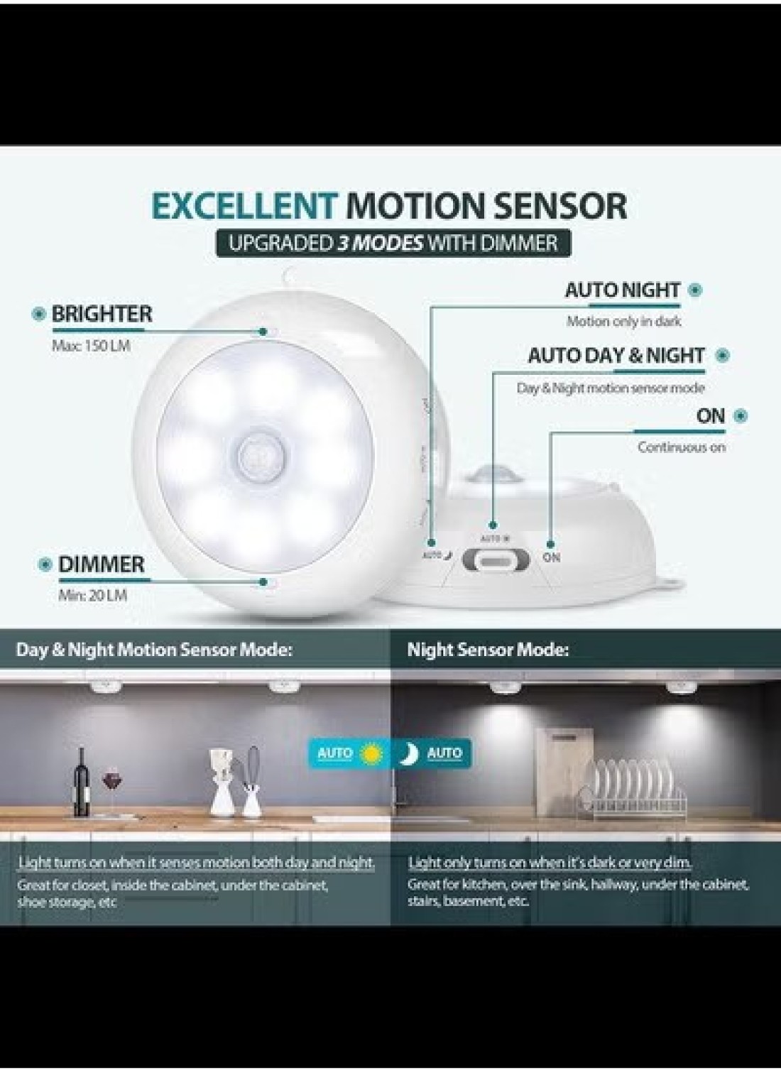 AA Battery Powered Lights, Motion Sensor Light Indoor, Under Cabinet Light, Battery Led Light, Closet Lights, Stick on Wireless Puck Lights for Hallway, Stairway, Basement, Kitchen