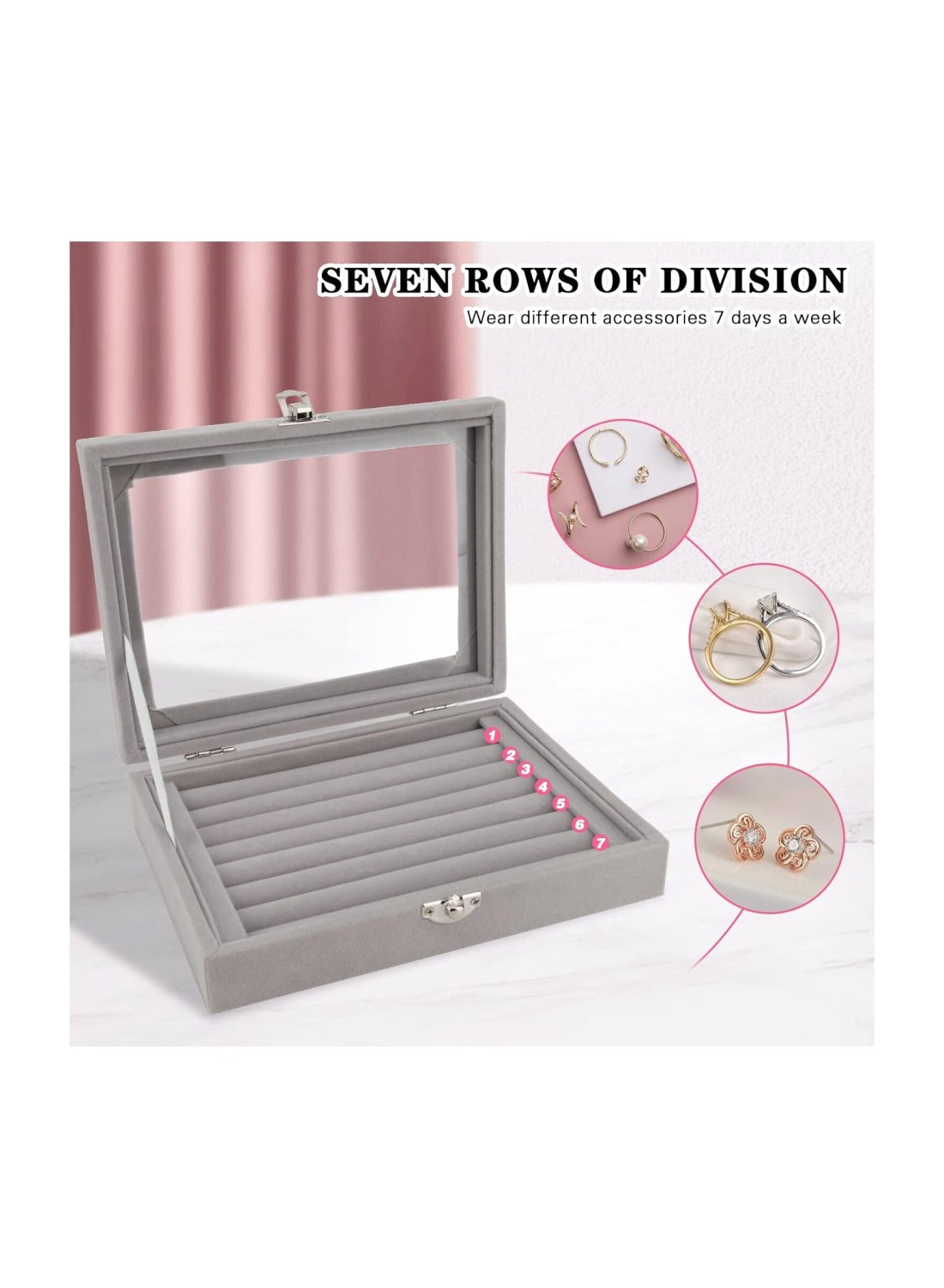 6 Slots Glass Wooden Wrist Watch Box with Cherry-red Watch Storage Organizer with Glass display Top and Locking Clasp gift Jewelry Case Organizer Velvet Display Rack Storage Case