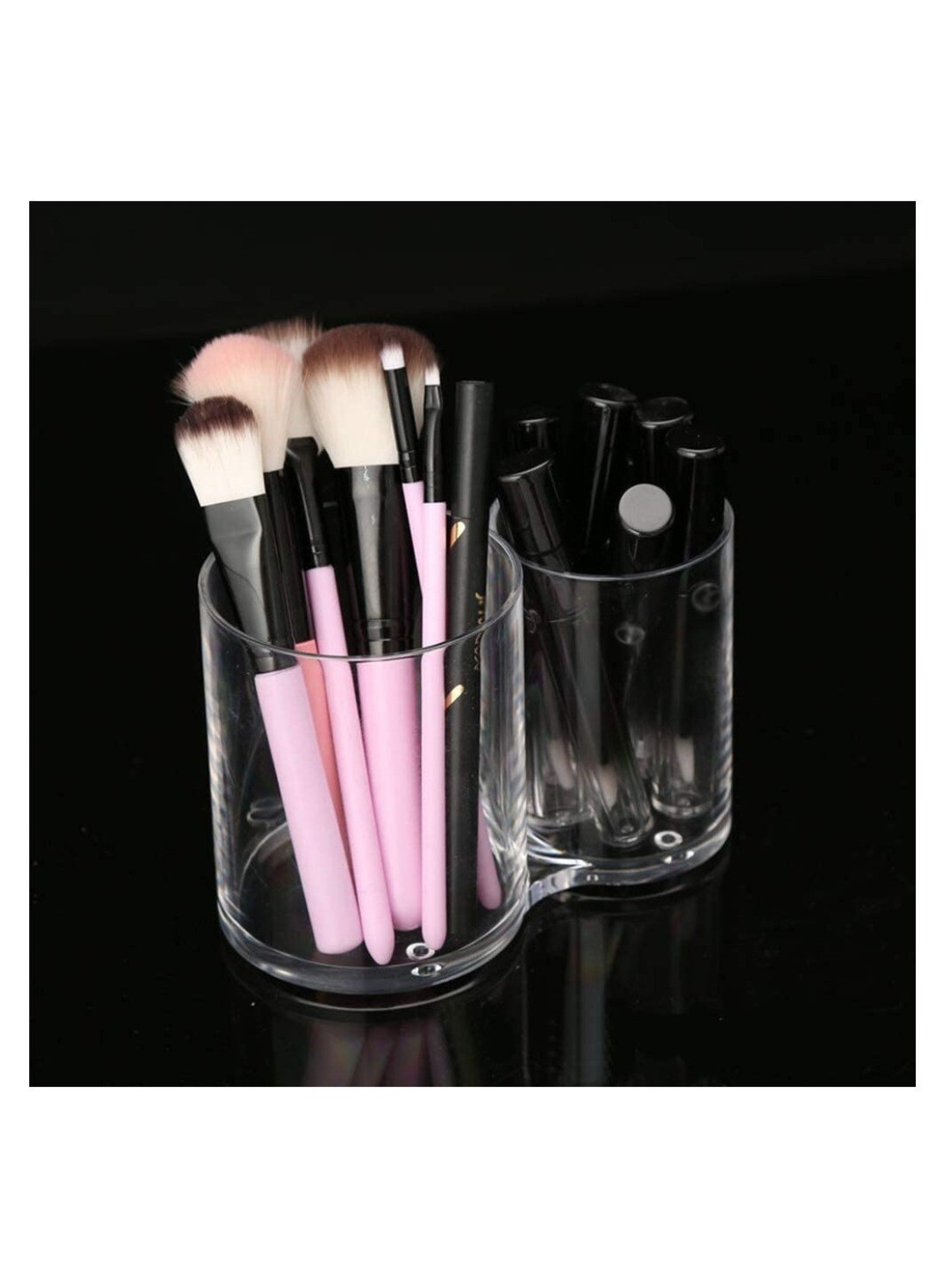 2 Sections acrylic Makeup Organizer Cotton Pads Holder Cosmetics Storage Case Stand for Make Up Brushes Dispenser Divider