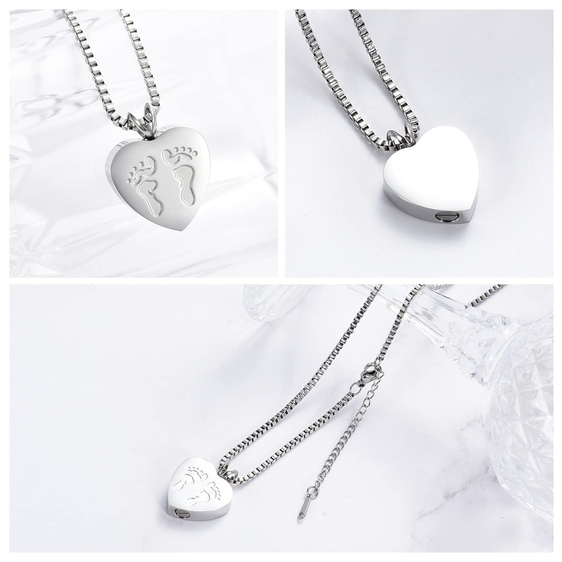 Always In My Heart Baby Feet Ashes Keepsake Urn Pendant Necklace Cremation Urns Memorial Jewelry
