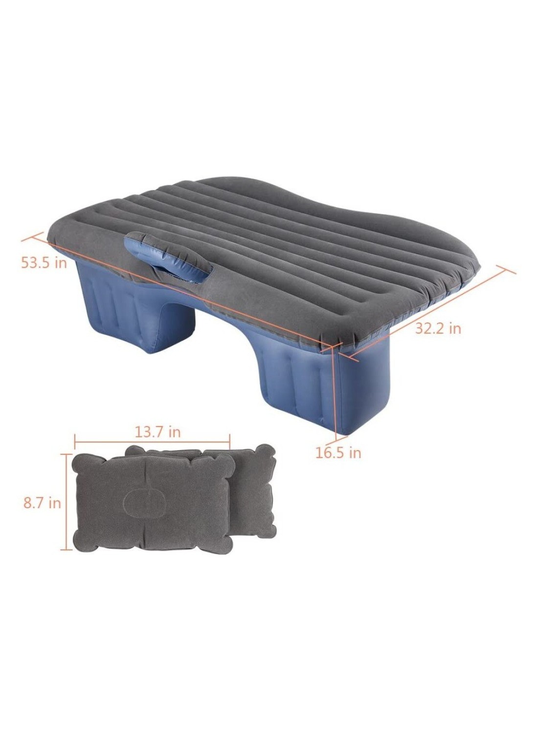 Inflatable Back Seat car Air Mattress Travel Air Bed Cushion with Auto Pump and Two Pillows, Portable Camping Vacation Rest Sleeping Pad Fits Universal SUV Truck Minivan Separable Extended
