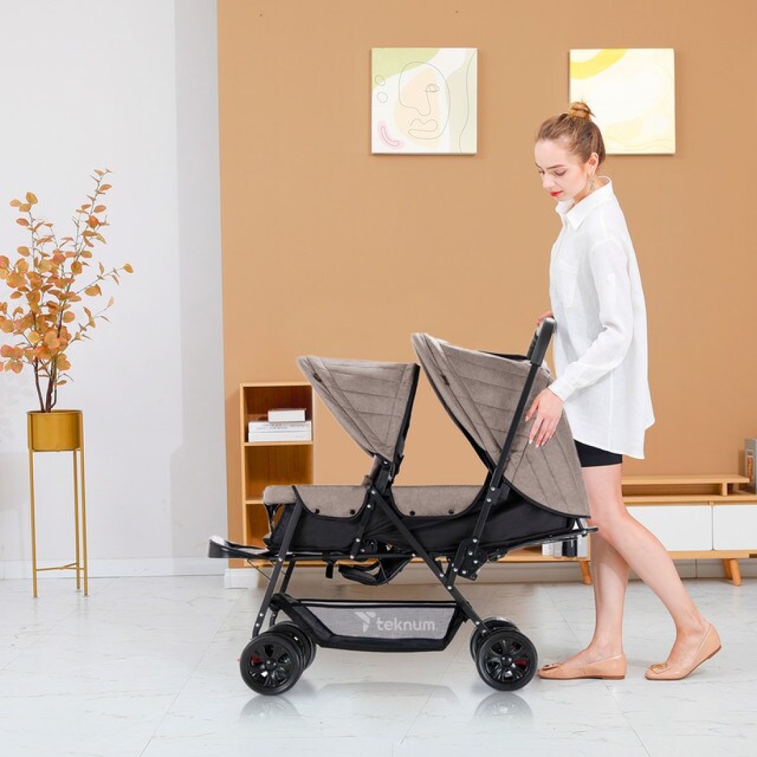 Teknum Double Baby Stroller - Khaki