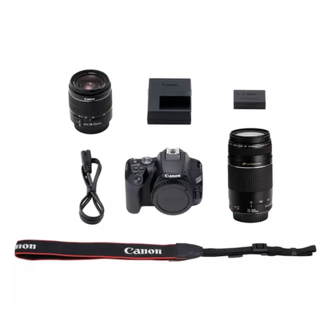 كانون كاميرا SLR EOS 250D مع عدسة EF-S 18-55 ملم و EF 75-300 مم - أسود-