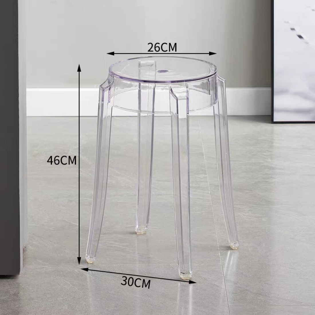 Jeffcoco Plastic Stool Transparent Color Acrylic Dining Chair Crystal Stool Home Chair Creative Stool (45CM 1 pcs)