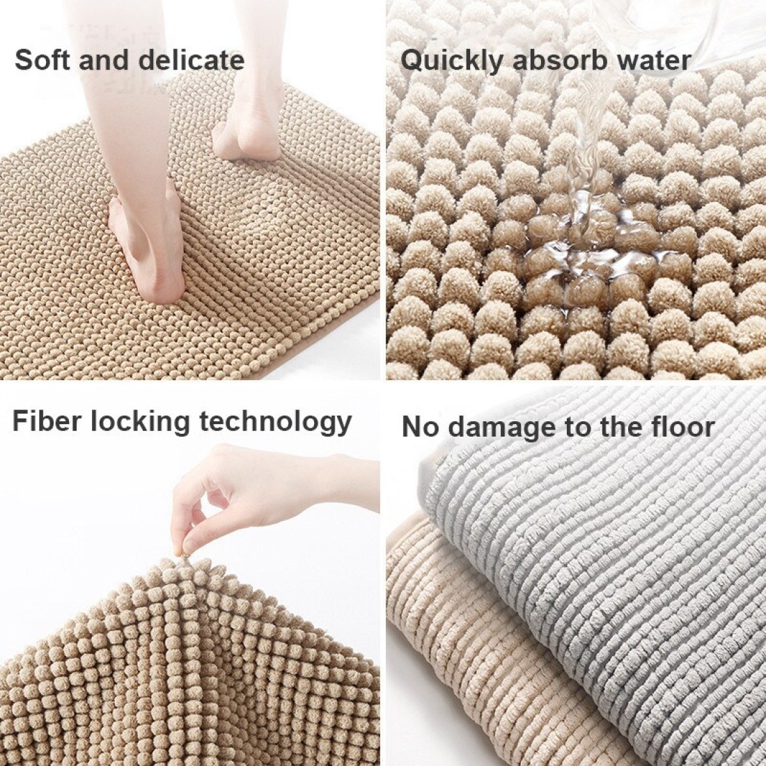 Mei Lifestyle Soft Microfiber Bath Mat, Quick-Dry, Absorbent Chenille with Rubber Backin, Machine Washable Bathroom Mat, Grey