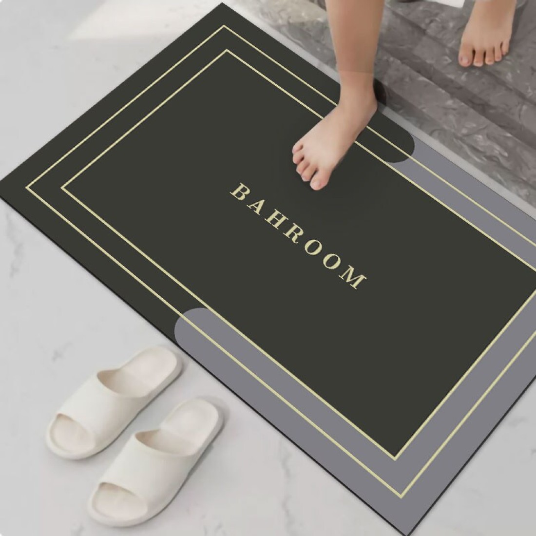 Diatom Mud Anti Slip Bathroom Mat With Printed Design Stylish &amp; Super Absorbent With Soft Material (50X80)