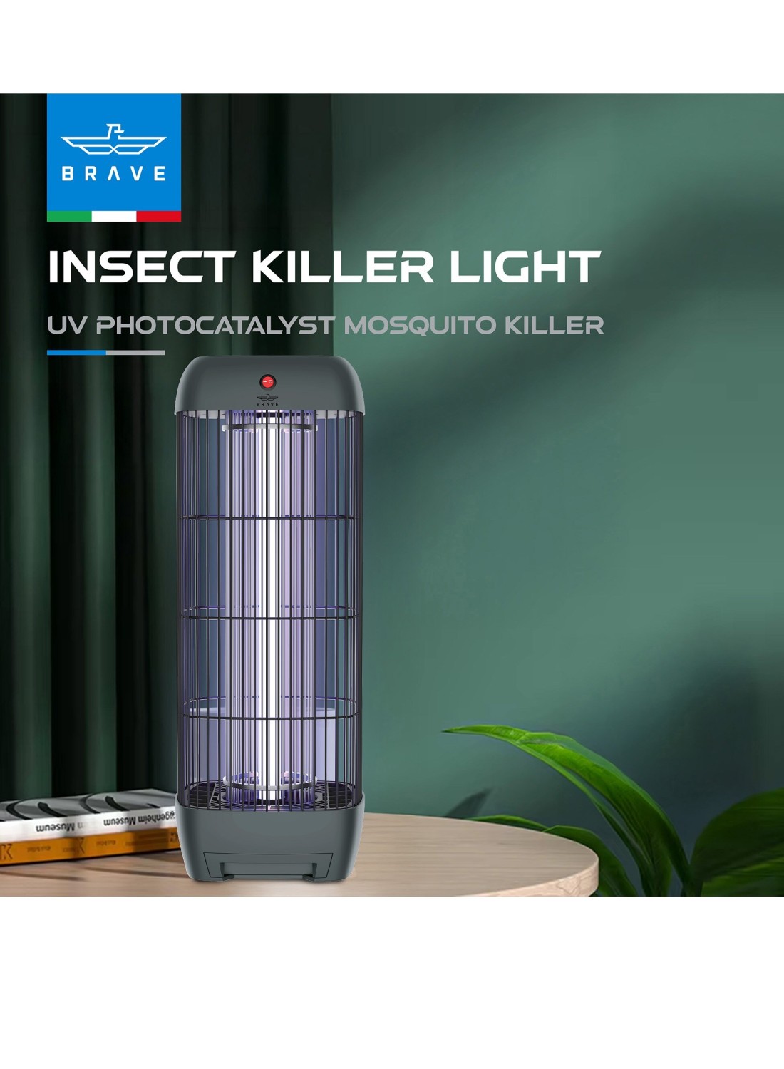 Brave Electric Mosquito Killer Bug Zapper with 15W UV Lamp, Powerful Indoor & Outdoor Insect Trap, Quiet, Safe, and Effective for Home, Kitchen, Patio, and Commercial Use (GREY BIK-04)