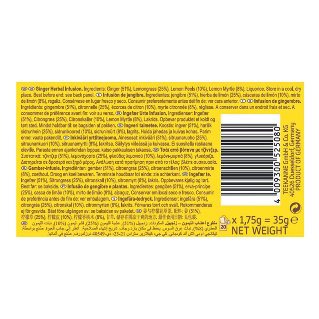 Teekanne Aromatic and Spicy Ginger Lemon Tea Bags, 35g