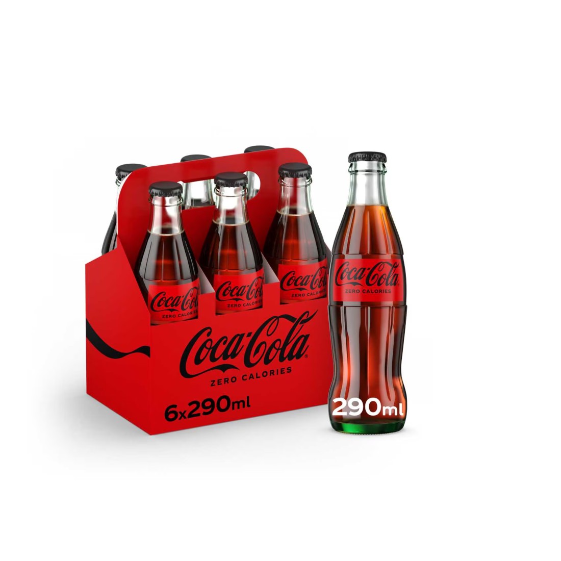 Coca-Cola Zero Calories Carbonated Soft Drink Glass Bottle 290ml