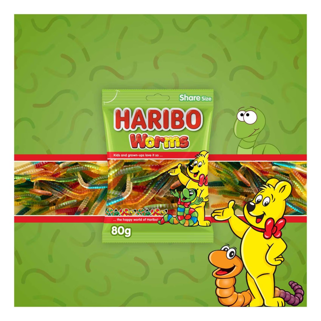 Haribo Worms Candy, 80g