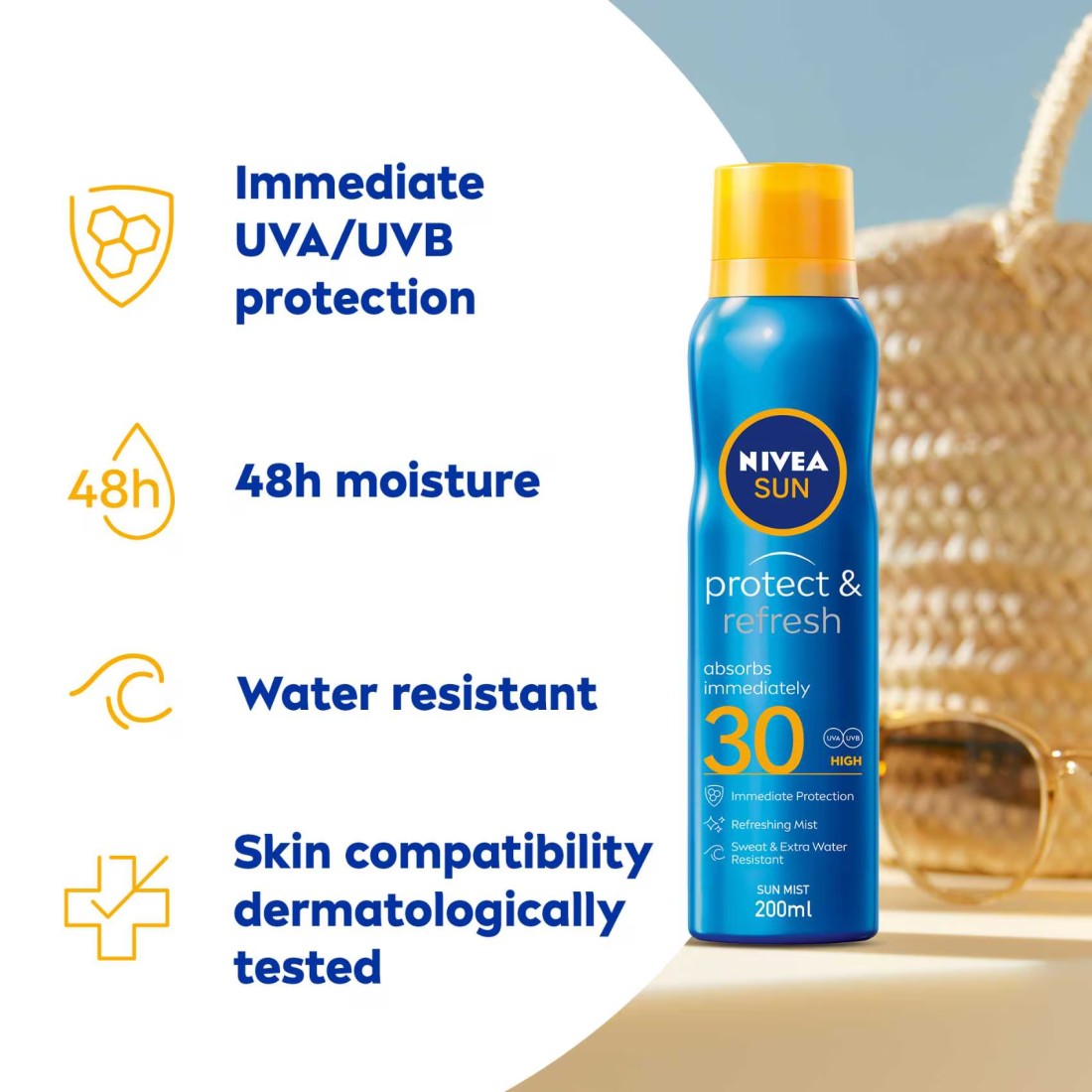 نيڤيا صان رذاذ للحماية من الشمس بروتكت آند ريفرش مقاوم للماء بعامل حماية SPF 3 بخاخ 200 مل