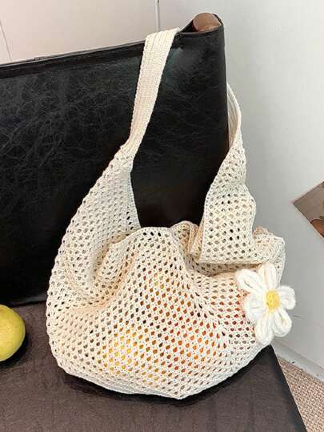 Yogodlns Hollow Out Weave Bag Bohemian Style Beach Handbag Hollow Tote Bag Large Capacity Slouchy Style Beach Bag Shopping Women Casual Beach Bag Large Capacity Crochet Flower Tote Bag Fashion Tote Ha