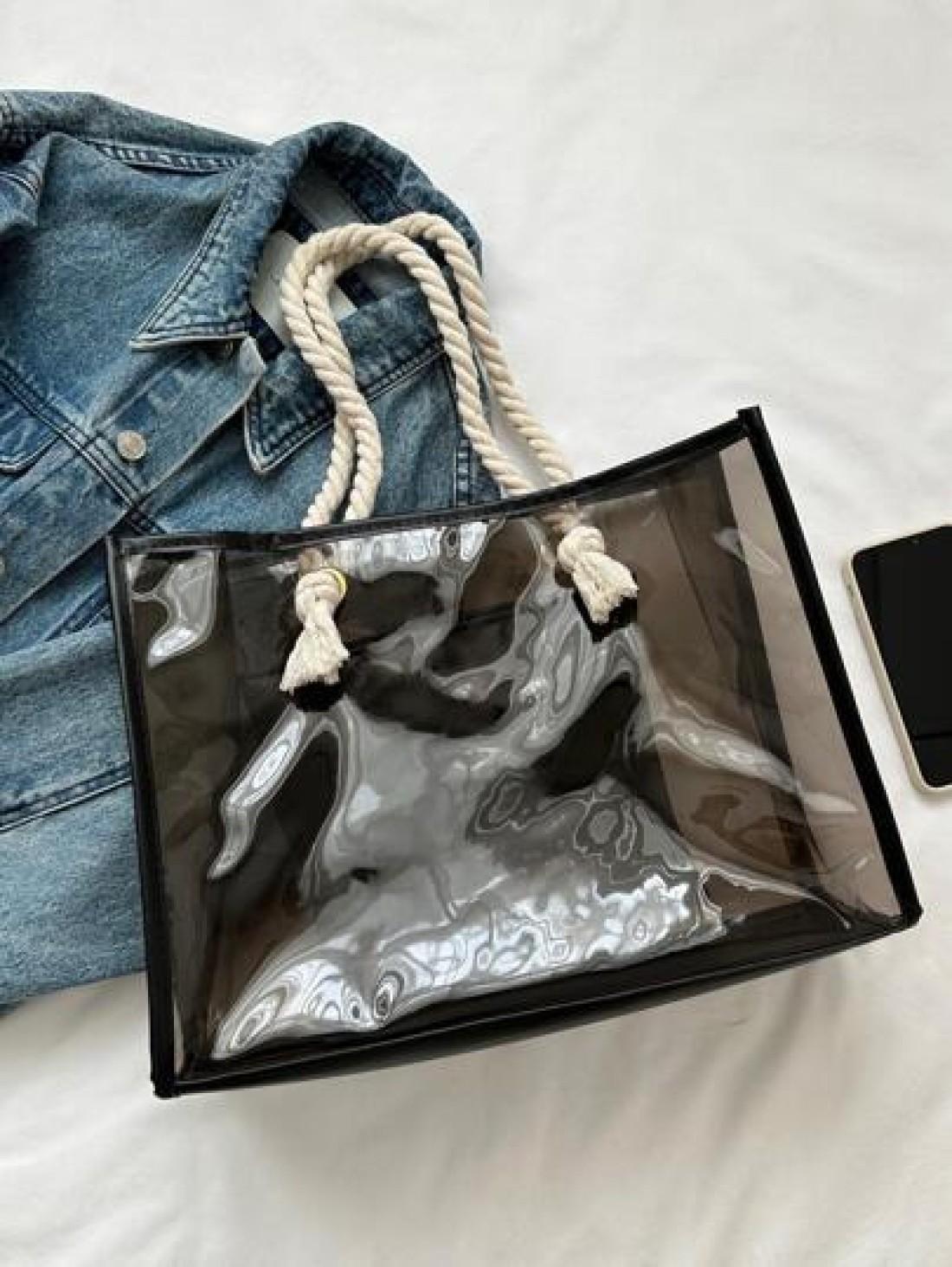 Large Capacity Waterproof Portable Clear Shoulder Tote Bag With Inner Pouch Black PVC For Teen Girls Women College Studentsfor School College Stadium Sports Back To School Perfect For Music Festival S
