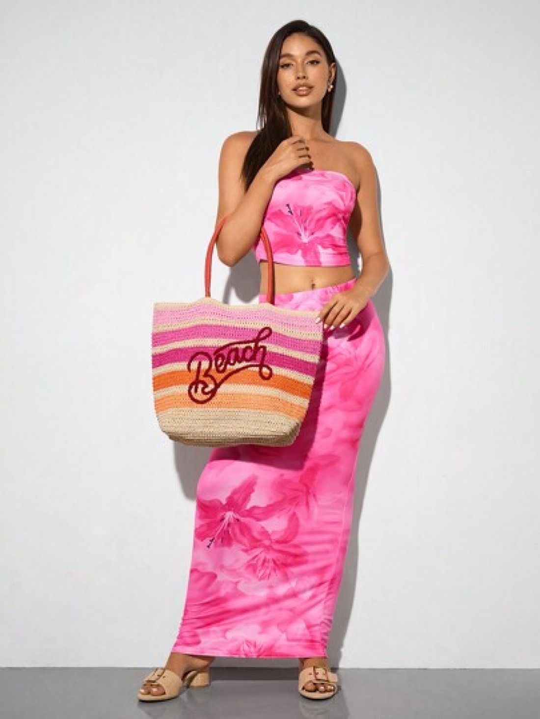 SHEIN BAE Casual Holiday Colorblock Striped Letter Embroidery Tote Bag
