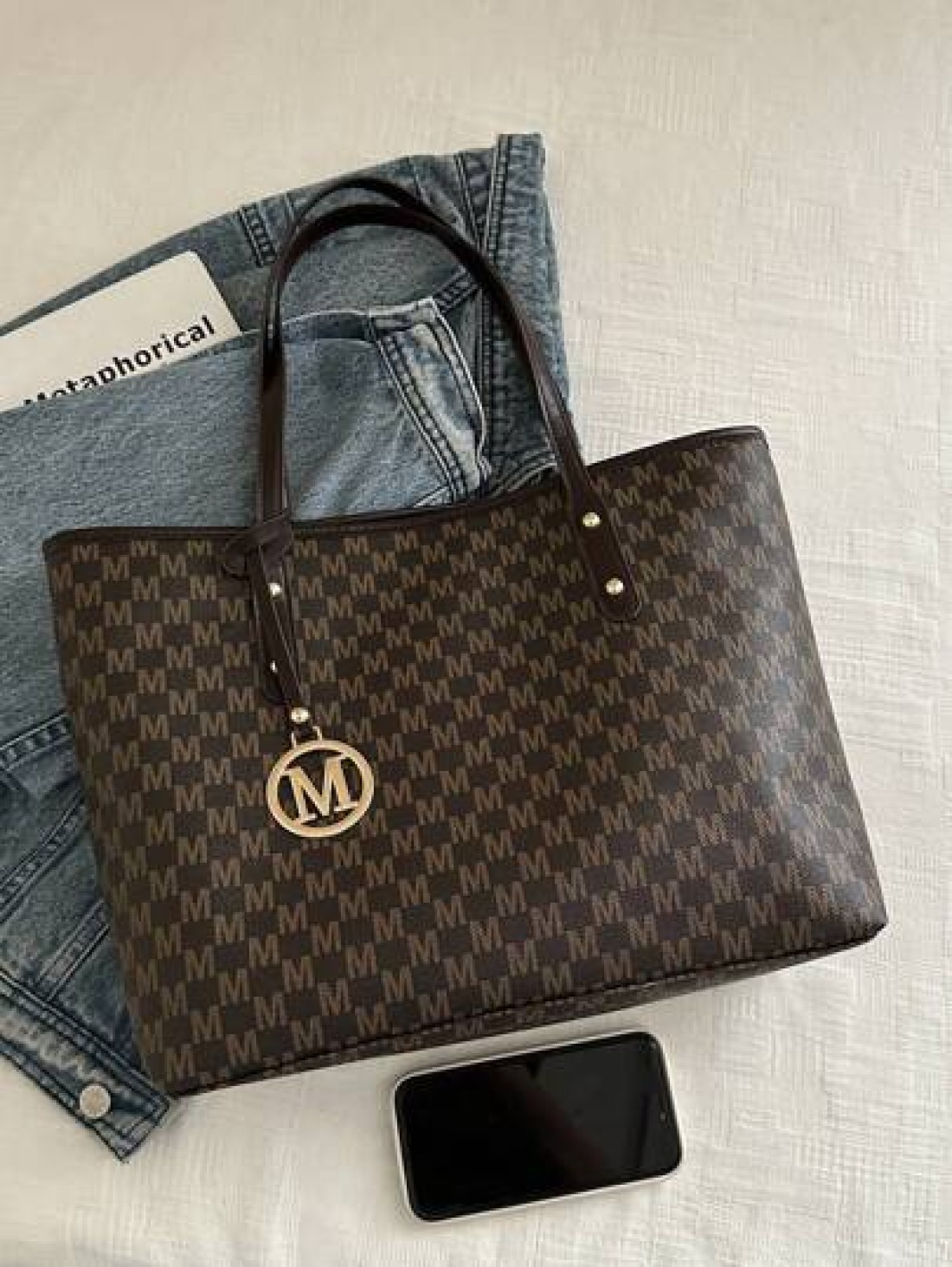 New Fashion Women s Large Capacity Full Body Print Design Letter Pattern Decoration Design Double Handle Tote Bag Suitable For Work And Commuting School Bag Large Capacity Portable Classic Casual Busi