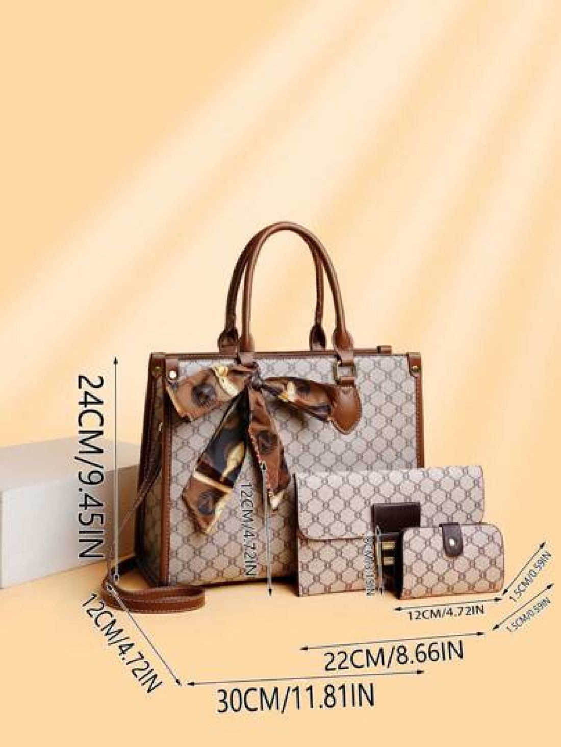 3 Piece Set Floral Pattern Large Capacity Tote Bag With Random Scarf