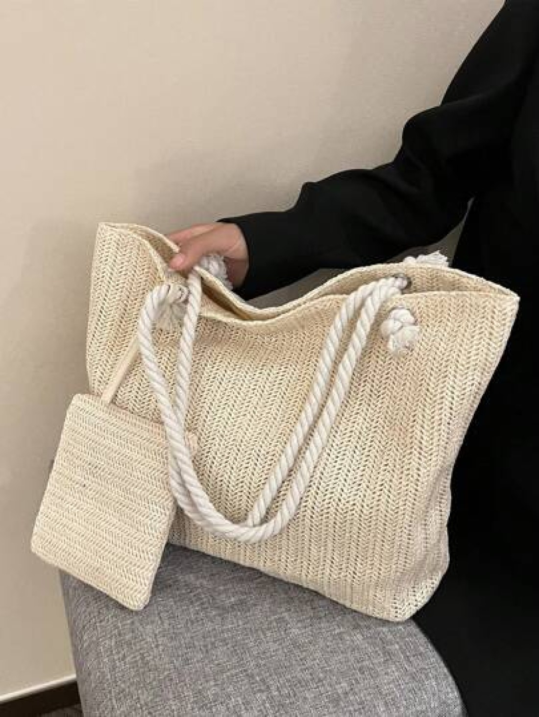 New Large Capacity Straw Tote Bag With Small Wallet Attached Vacation Essentials Perfectly Matching With Beach Accessories Women