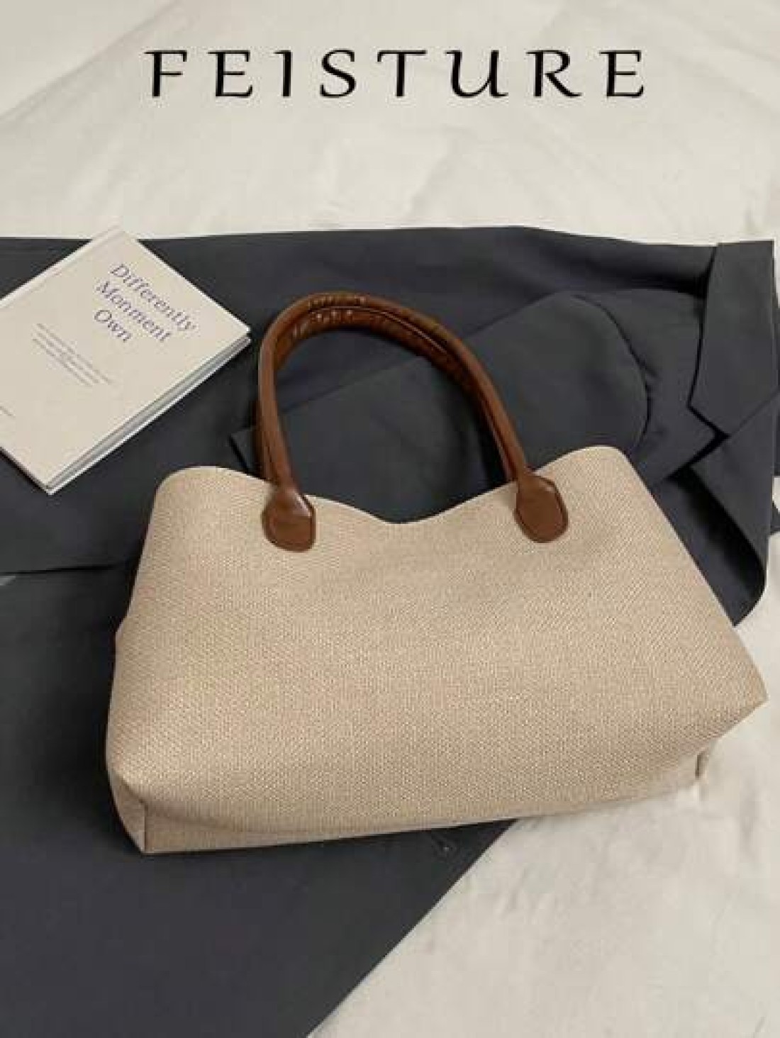 FEISTURE 1 Piece Summer Straw Woven Handbag Beach Bag By The Sea Large Capacity Belt Buckle Design Tote Bag Magnetic Buckle Closed Suitable For Girls Ladies College Students Newcomers And White Collar