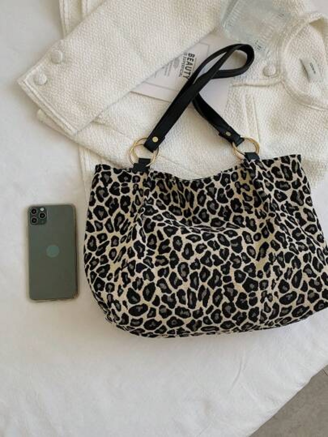 New Fashion Leopard Print Large Capacity Shoulder Under Arm Casual School Tote Bag Fashion Leopard Print Bag