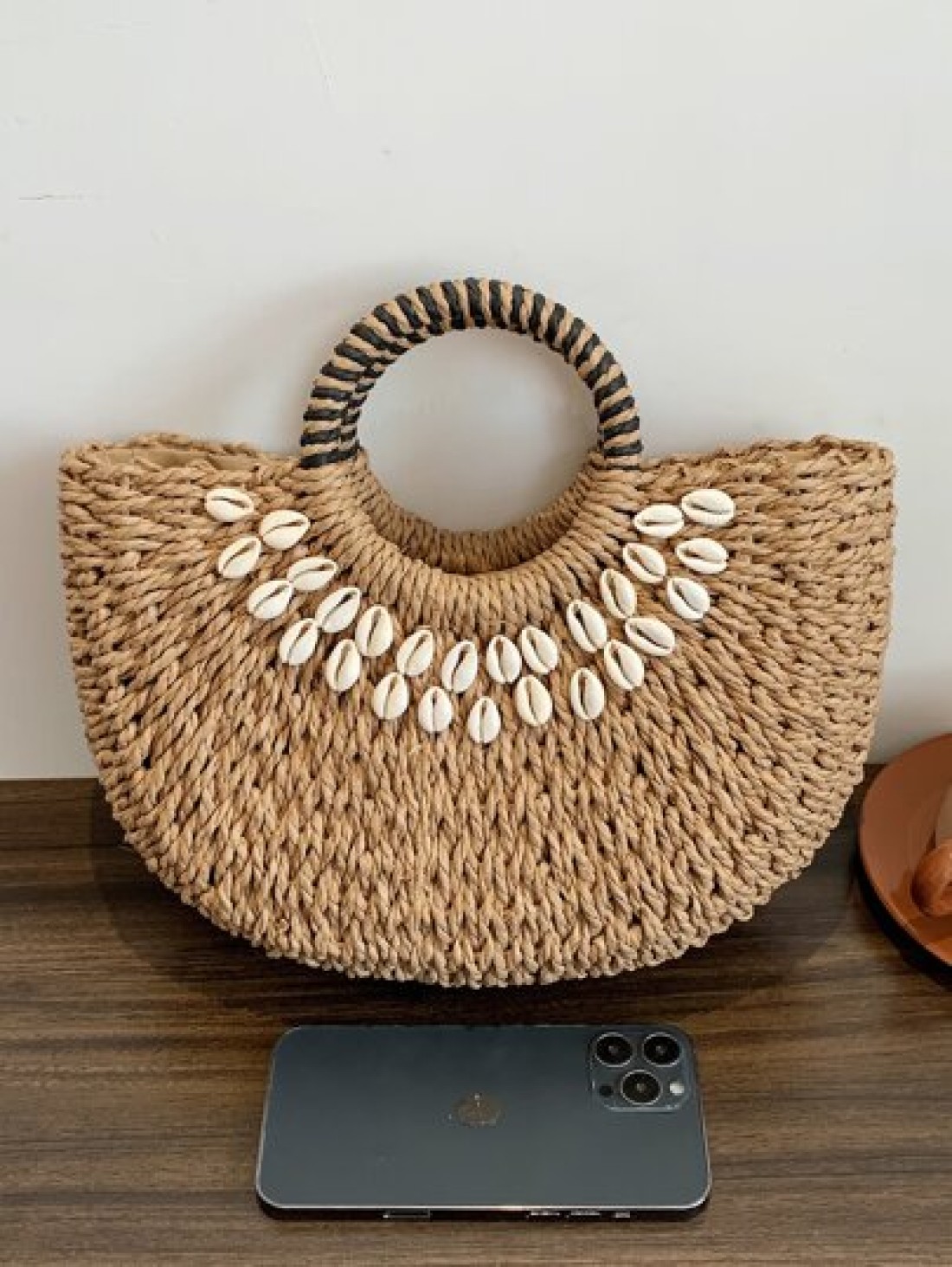 Tropiscape 2025 Fashion Hollow Straw Shell Bag Handwoven Semi Circle Tote Handbag Suitable For Beach Holiday Daily Use Travel Parties Gift For Women Bohemia Chill Vacation