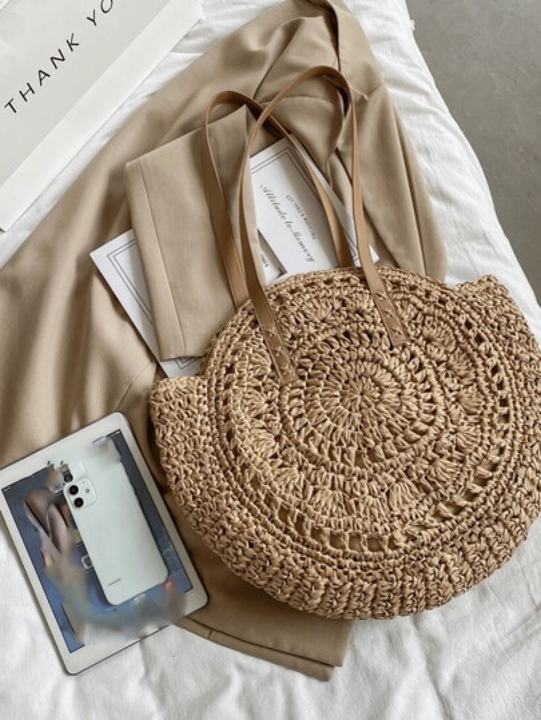 In 2024 The New Fashion Holiday Style Large Capacity Straw Beach Bag Hollowed Out Design Is Suitable For Travel School Bag Large Capacity Lightweight Portable Classic Casual Suitable For Teen Girls Wo