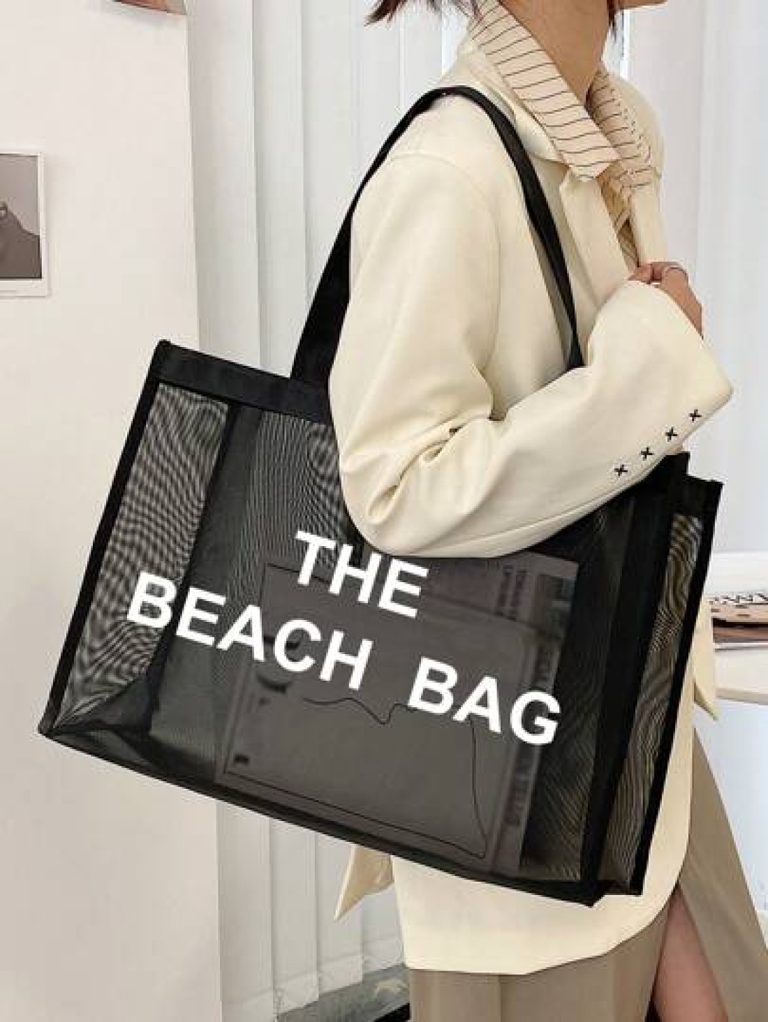 Nylon Material Alphabet Printed Beach Mesh Tote Bag With Beach Bag Use Tt Yourself Or Give Gifts To Others For Friends Mom Teachers Large Capacity Bag For Women School Bag Large Capacity Waterproof Fo