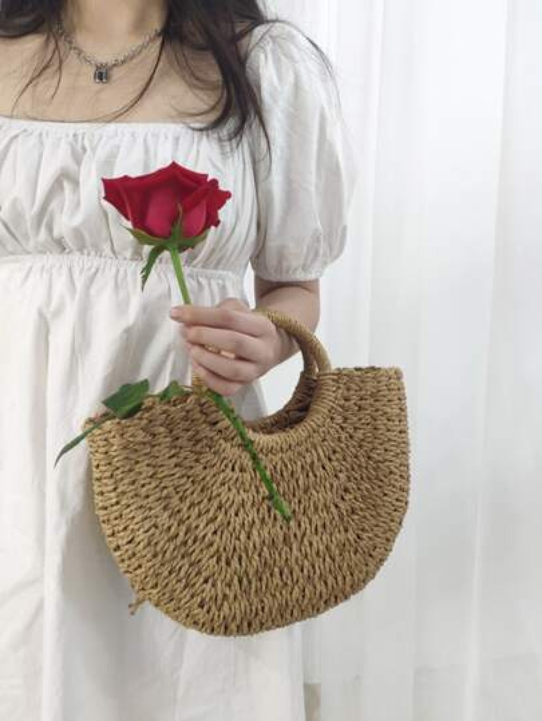 Braided Design Straw Bag Down To Earth Rattan Tote Bag School Bag Large Capacity Portable Classic Casual For Teen Girls Women College Students White Collar Workers Perfect For Work Back To School Midd