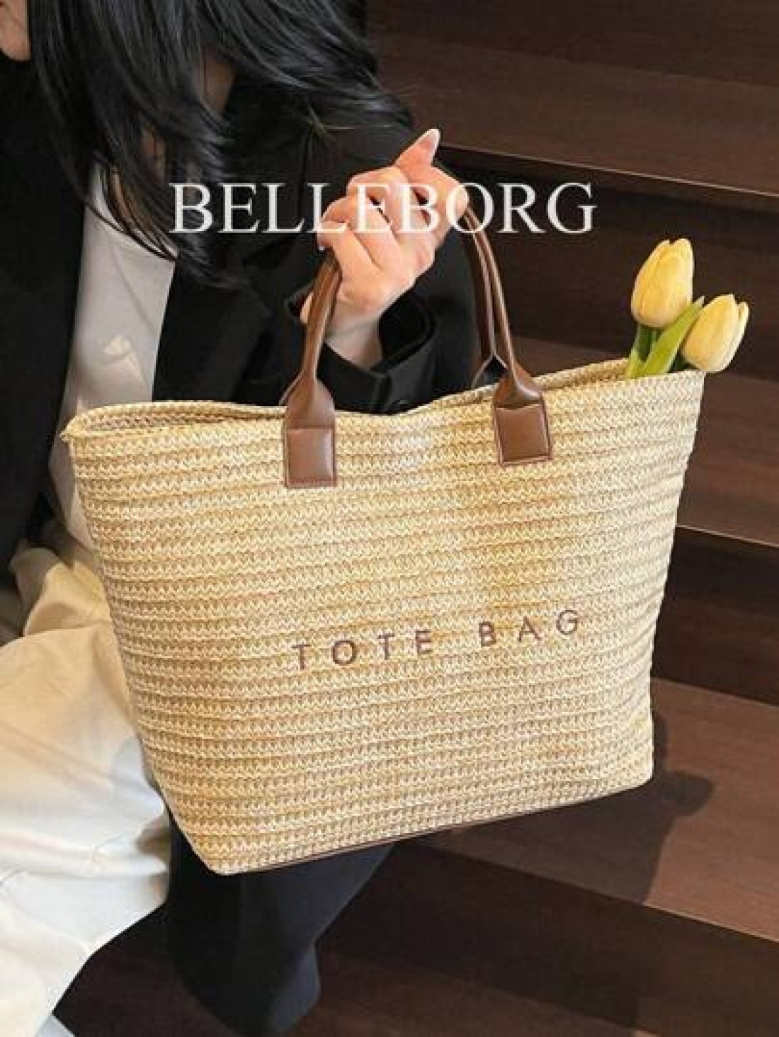Large Capacity Casual Vacation Straw Tote Bag Minimalist Elegant Women Shoulder Handbag