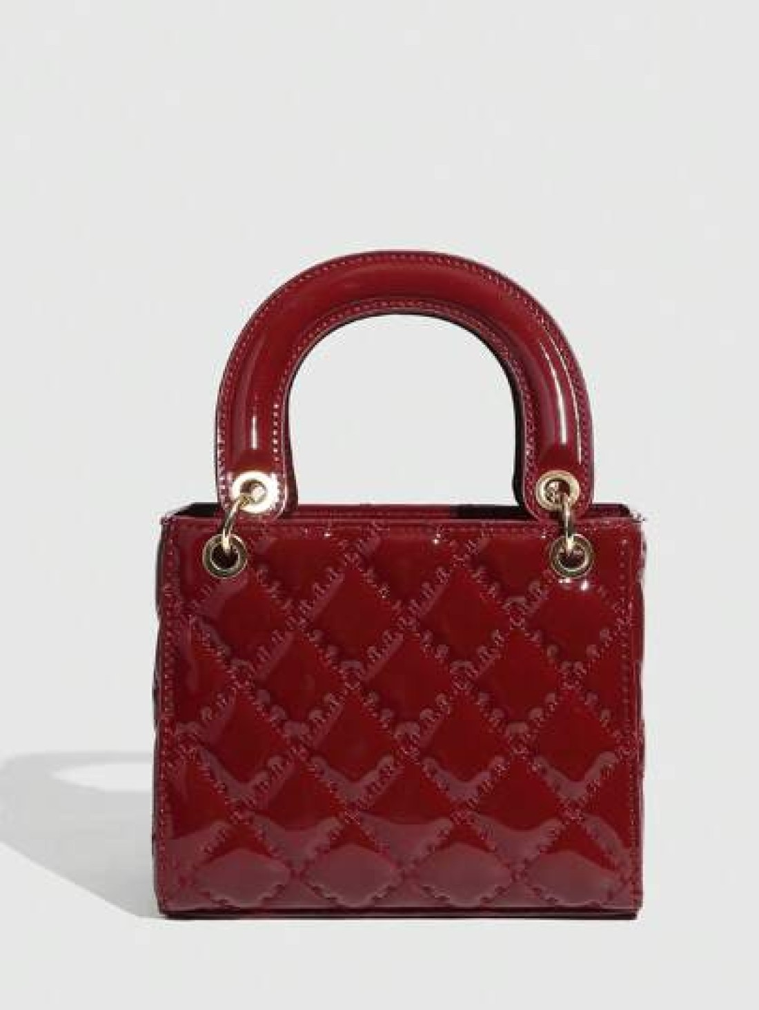 1pc PU Leather Handbag Wine Red Bag Versatile Patent Leather Quilted Tote Bag Structured Small Bag Fashionable Shoulder Crossbody Bag Geometric Pattern Purse