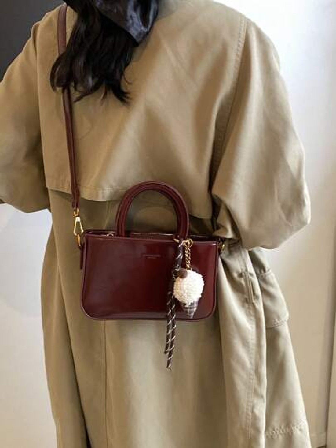 Wine Red Handbag Vintage Style Fashion Versatile Structured Zipper Closure Crossbody Bag PU Leather Suitable For Daily Commute Dating Gift Best Mothers Day Gifts Women
