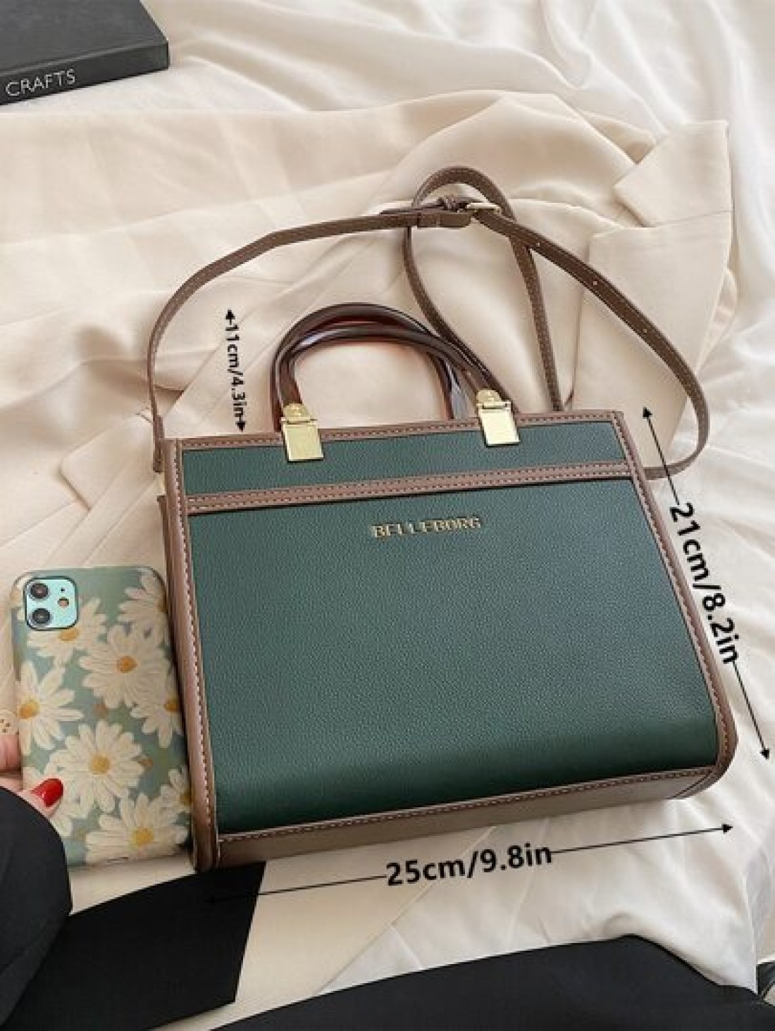 BELLEBORG Old Moeny Lightweight Business Casual Litchi Embossed Letter Detail Square Bag For Women Rookies White Collar Workers For Teen Girls Women College Students Rookies White Collar Workers Perfe