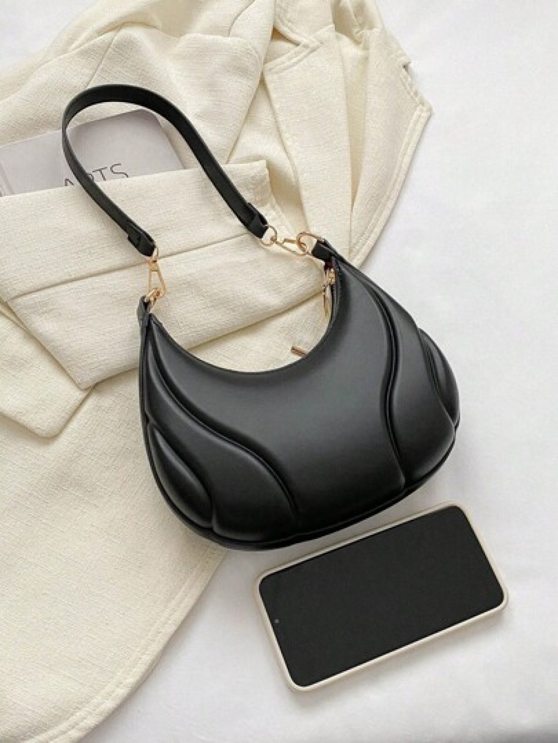Hot Search Mini Crescent Handbag 1 Piece Solid Acrylic Chain Decoration PU Portable Elegant Zipper Shoulder Bag Handbag Suitable For Girls To Travel And Daily Use