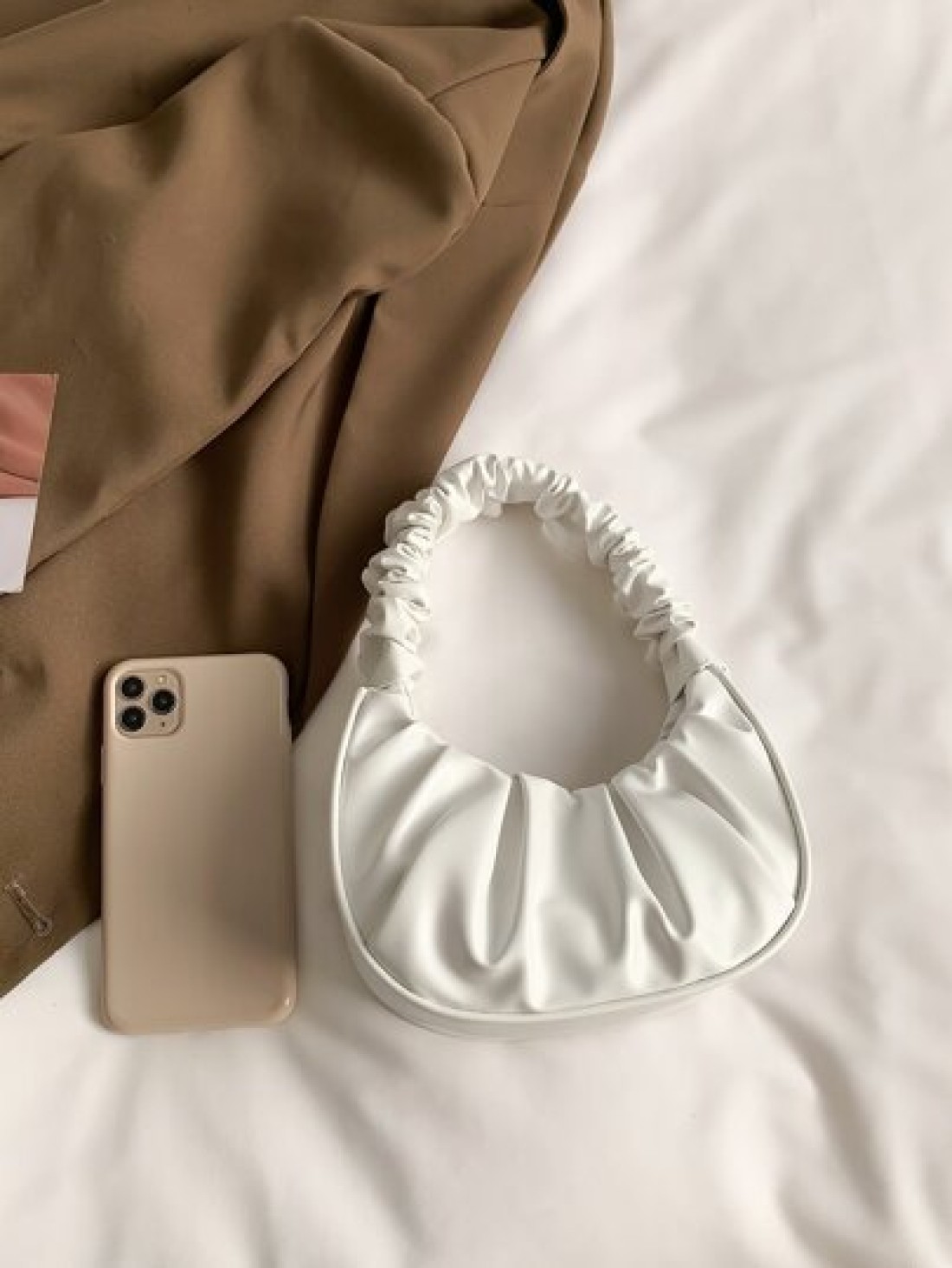 Mini Solid Color Women Pleated Handbag Women Solid Color Cloud Crescent Shoulder Bag
