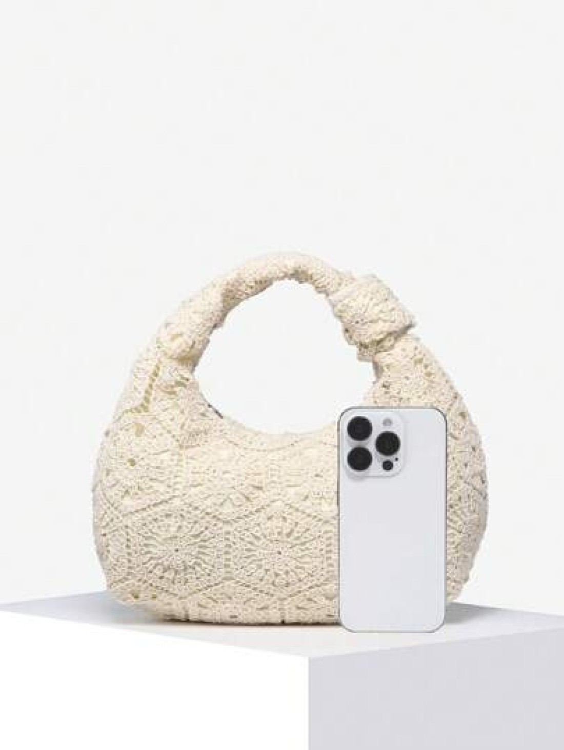1pc Women Retro Minimalist Casual Imitation Knitting Angora Deer Velvet Leopard Print Bohemian Hippie Hollow Crocheted Woven Artificial Leather One Shoulder Armpit Baguette Bag Suitable For Outing Dat