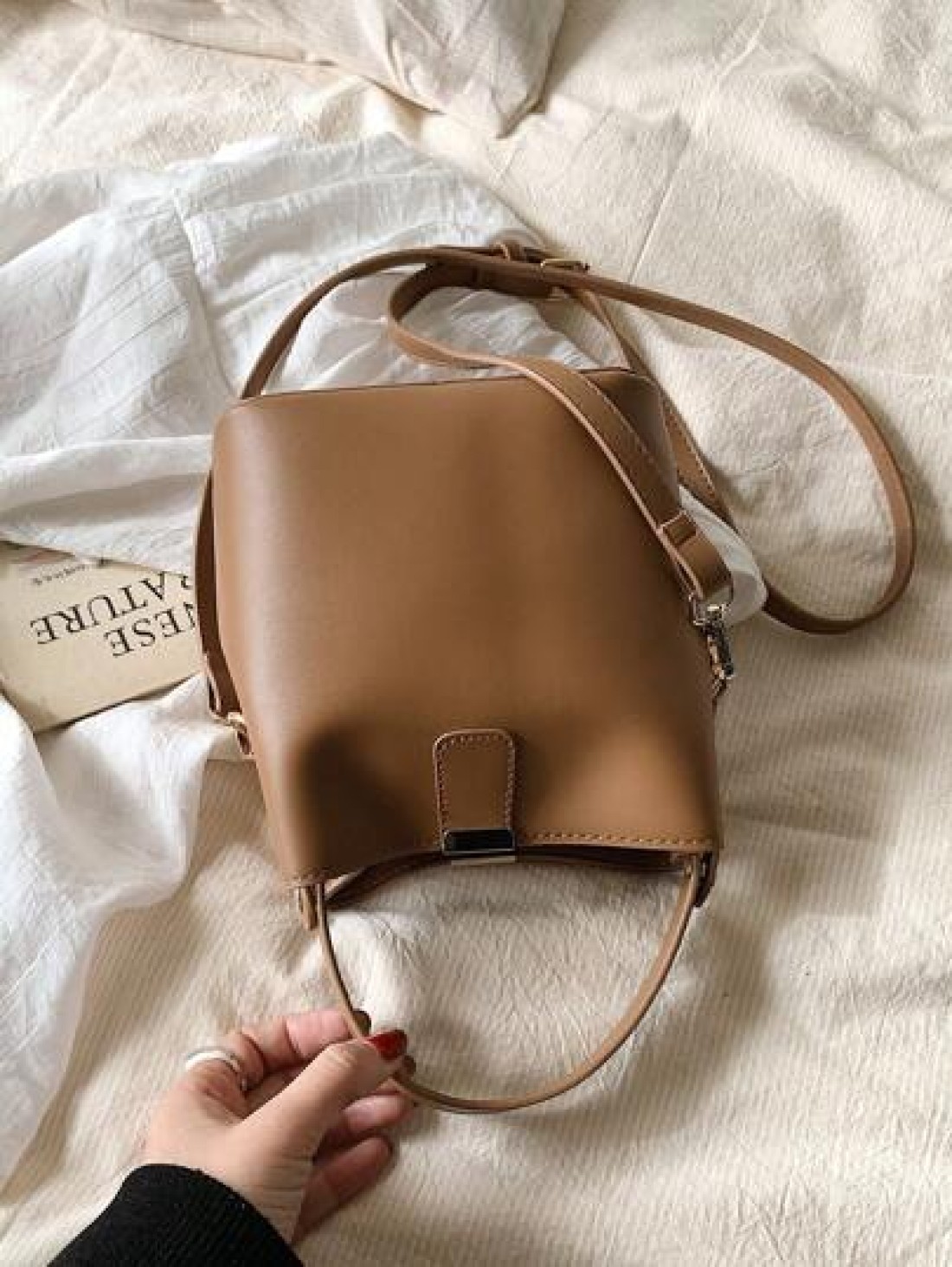 Fashionable Mini Litchi Grain Versatile Solid Color Elegant Casual Tote Shoulder Bucket Bag