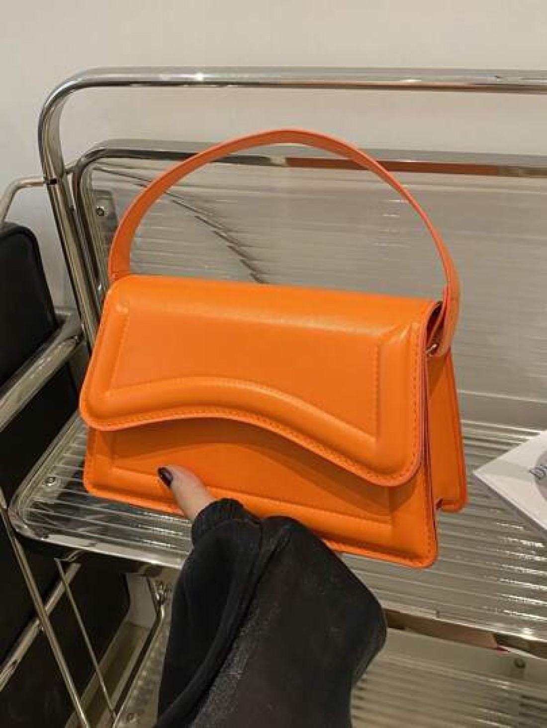 New Orange Ladies Solid Color PU Small Square Bag Simple And Stylish Handbag For Going Out And Versatile