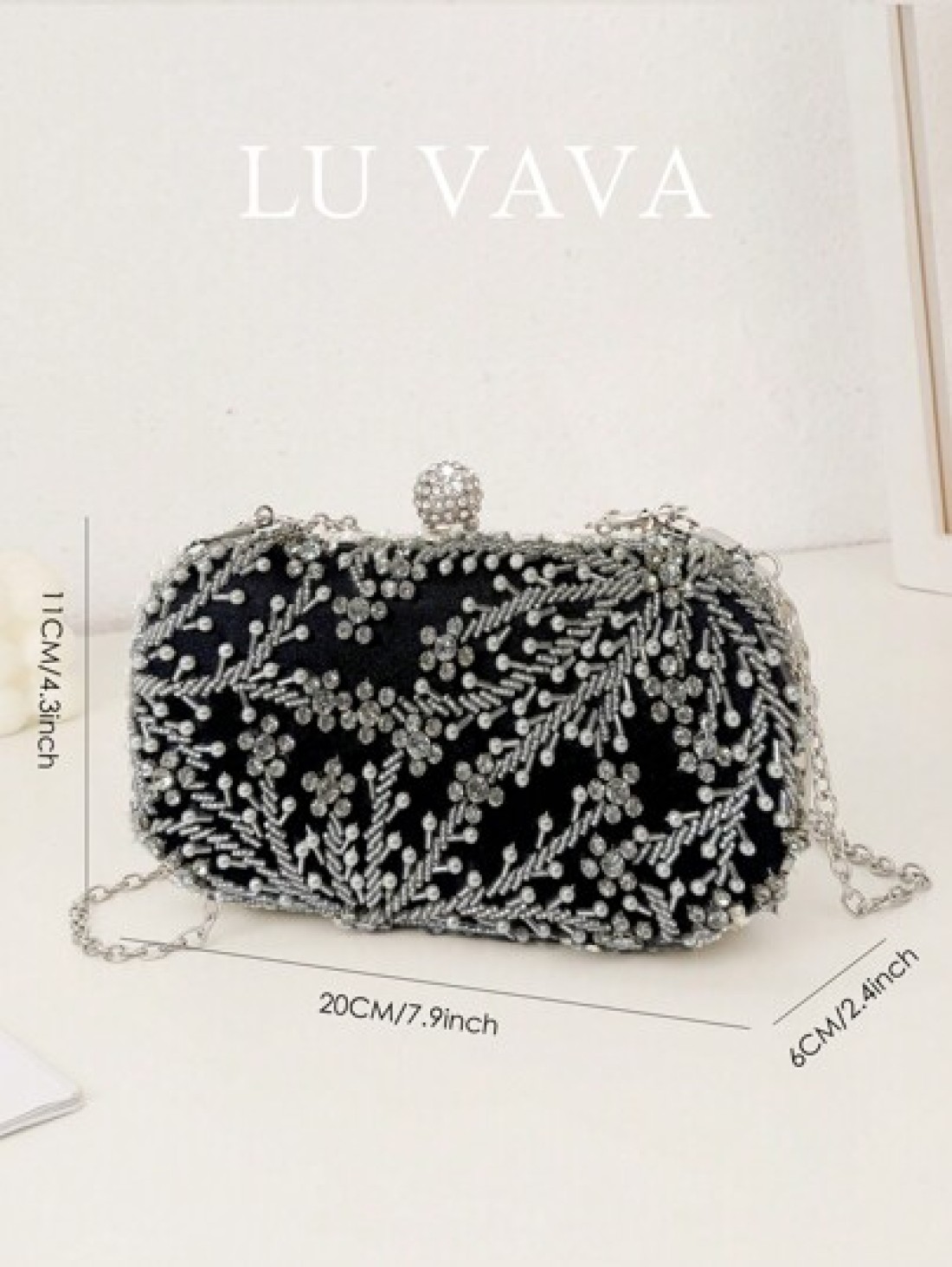1pc Elegant And Romantic Black Solid Color Faux Pearl Beaded Evening Bag With Rhinestone Studded Heavy Duty Clutch BoxTready Bride Bag Perfect For Party Wedding Prom Dinner Banquet Matching With Weddi