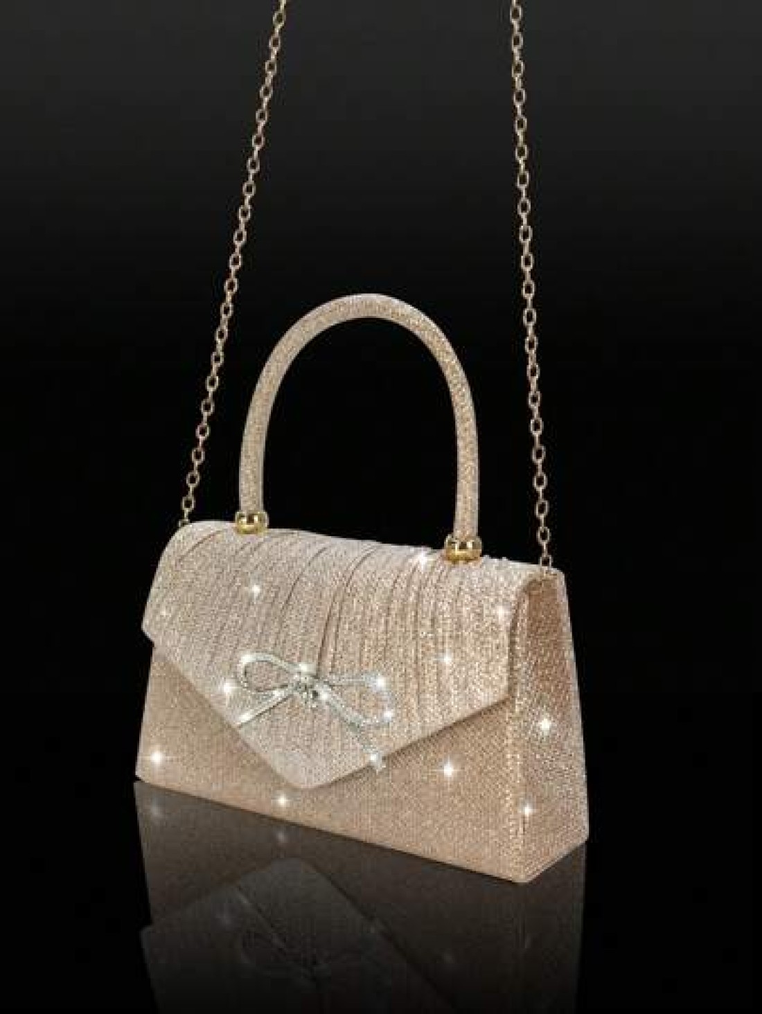Shiny And Elegant Mini Bow Women s Evening Bag Paired With Exquisite And Luxurious Rhinestone Necklace And Earrings Two Pieces Set New Solid Color Pleated Flap Handbag Suitable For Holiday Parties Dan