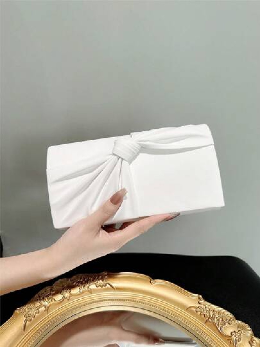 Women s Elegant Bow Knot Flap Clutch Evening Bag Formal Party Handbag Genuine Leather Wedding Purse Romantic White Bridal Bag Envelope Chain Shoulder Bag Ballroom Dance Crossbody Bag Valentines Perfec