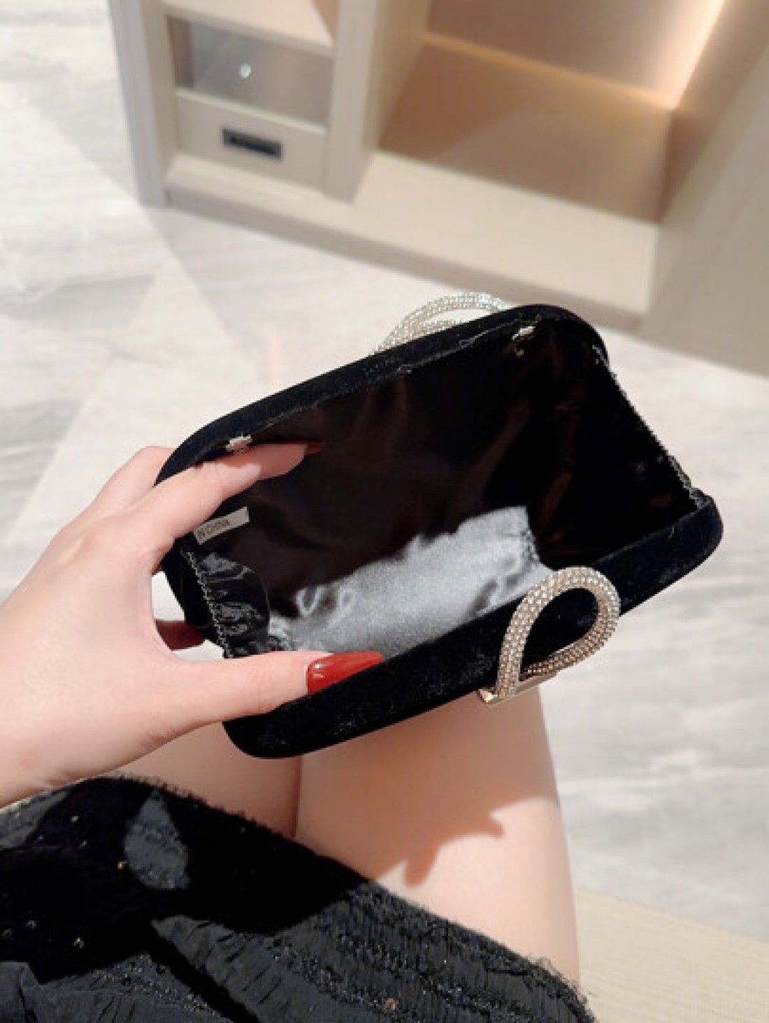 Moonlit EveBag Lightweight Business Casual Metallic Diamond Decorated Box Clutch Evening Bag Evening Bag Dinner Bag Glamorous Elegant Exquisite Quiet Luxury Rhinestone For Party Girl Woman Bride Perfe