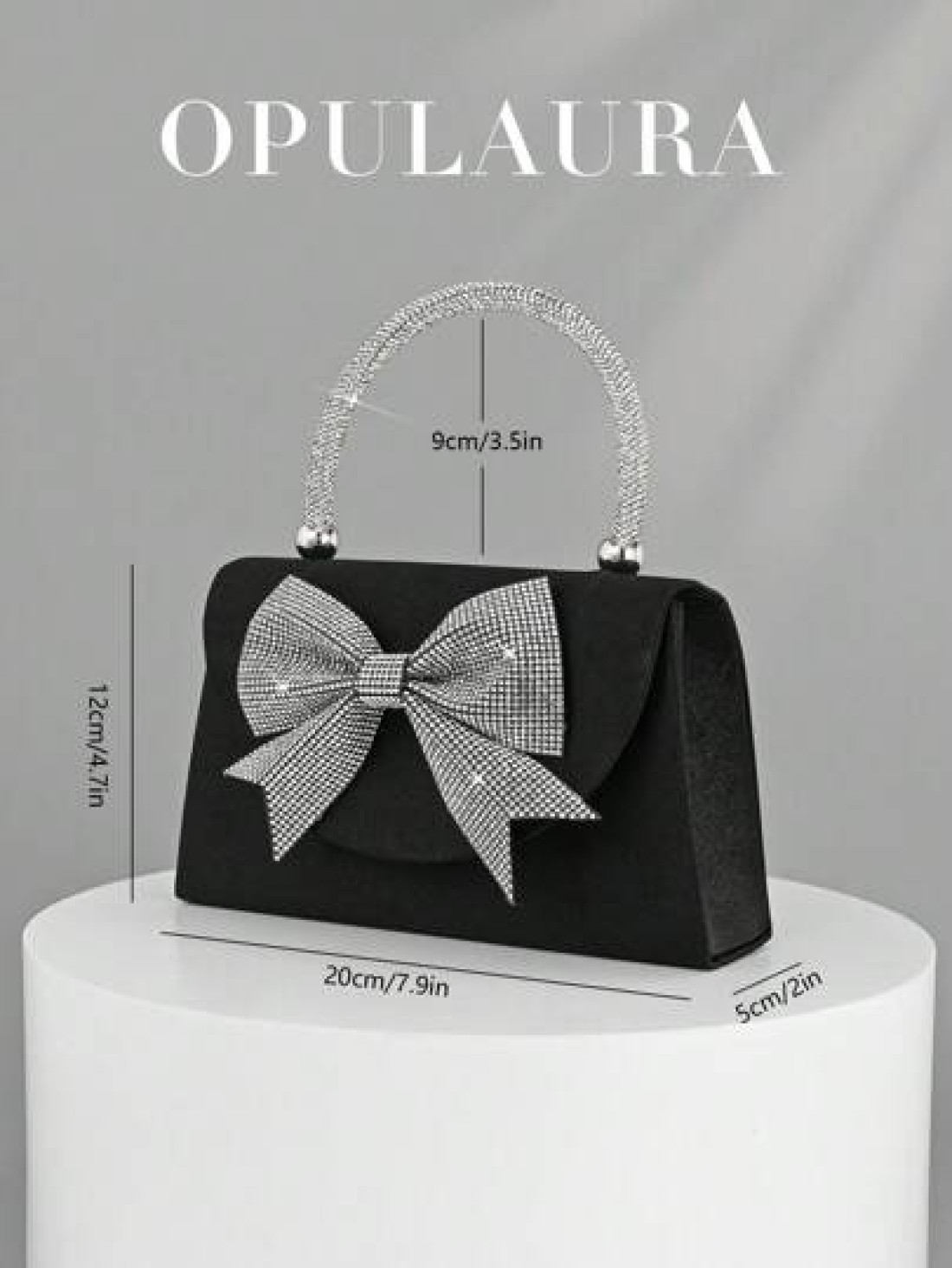 OpulAura Women s European And American Fashion Black Satin Flap Clutch Evening Bag Sparkling Elegant Bowknot Rhinestone Decor Party Handbag Luxury Satin Formal Dress Bag Chain Shoulder Bag Suitable Fo