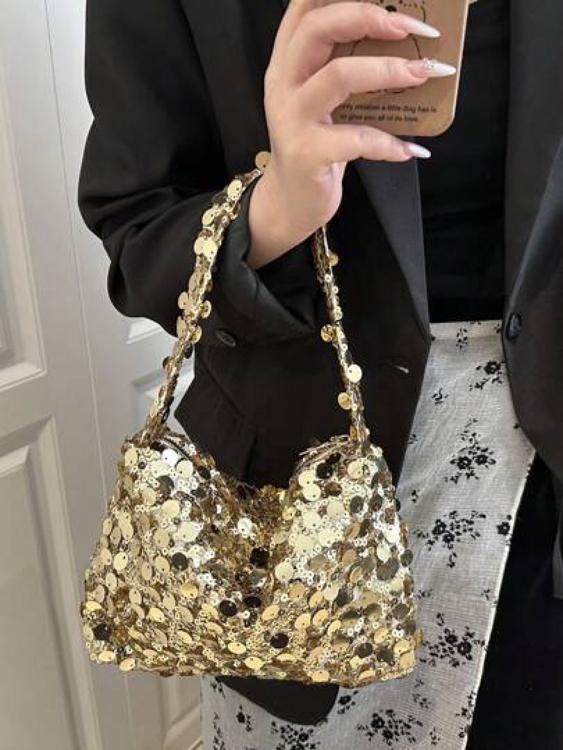 1pc Zippered Closure Sparkly Wristlet Bag Multicolor Sequin Design Europe US Style Creative Personality Cell Phone Shoulder Crossbody Bag Suitable For Party Gala Date Night For Women