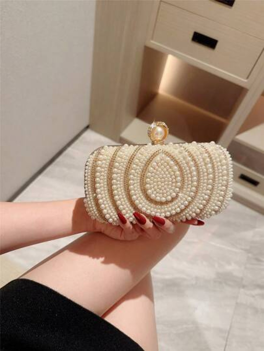 1pc Sparkling Charming Elegant Exquisite Rhinestone Decor Clutch Bag Romantic Faux Pearl Embellished Party Handbag For Women Perfect Gift For Parties Weddings Galas Dinners Banquets Suitable To Pair W