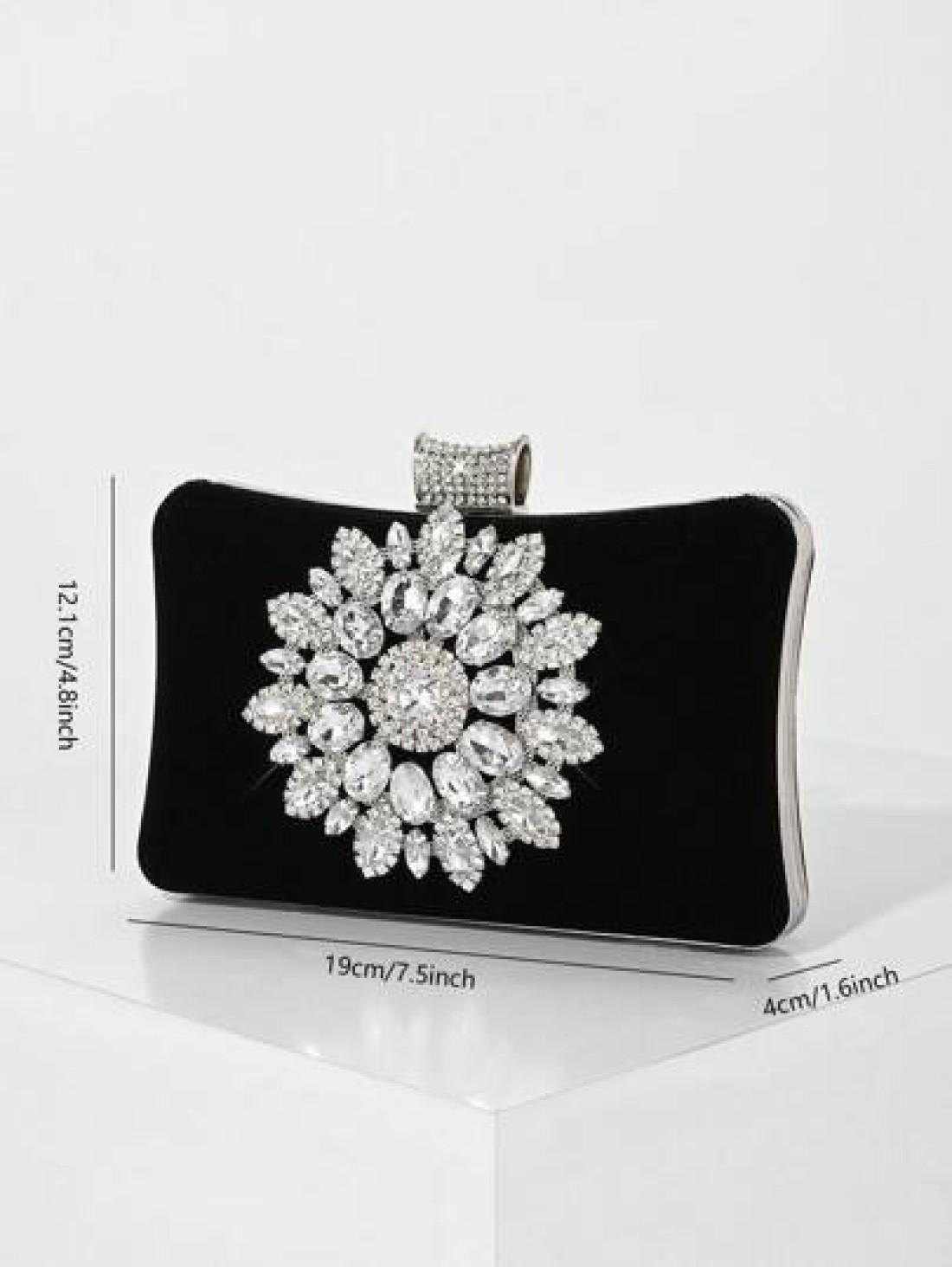 Women s Fashion Black Velvet Evening Bag Romantic Wedding Clutch Purse Luxury Crystal Decor Formal Party Dress Handbag Bridal Crossbody Bag