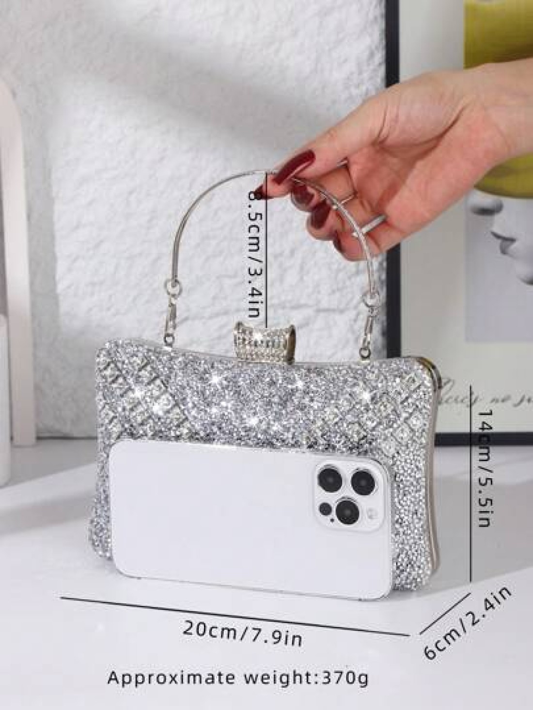 Women s Shiny Rhinestone Decorated Evening Clutch Bag Comes With Metal V Shape Rhinestone Decor Dazzling Box Shaped Purse Perfect For Enchanting Looks Suitable For Bride Wedding Party Prom Birthday Gi