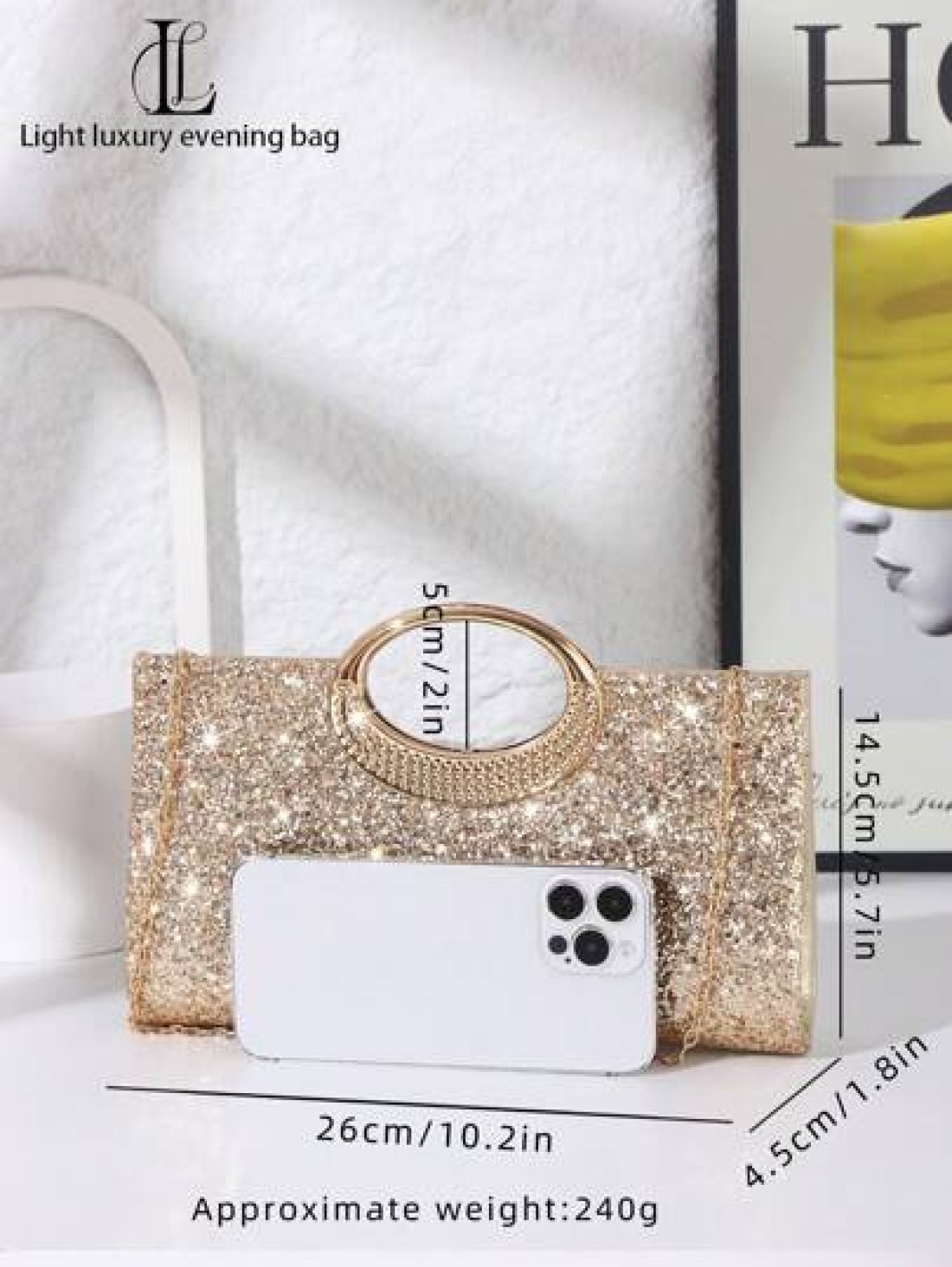 1pc Women s Elegant Glittering Evening Clutch Bag Glitter Material Shiny Handbag Charming Elegant Exquisite Luxury Sparkling Gold Suitable For Party Wedding Prom Dinner Banquet