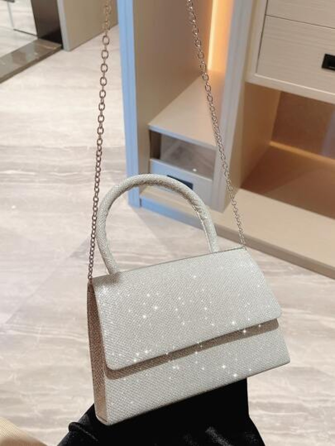 Moonlit EveBag Glamorous Elegant Exquisite Quiet Luxury Sequin Luxury Shiny Portable Glitter Flap Square Bag Mini Silver For Party Prom Evening Bag Dinner Bag For Party Girl Woman Bride Perfect For Pa